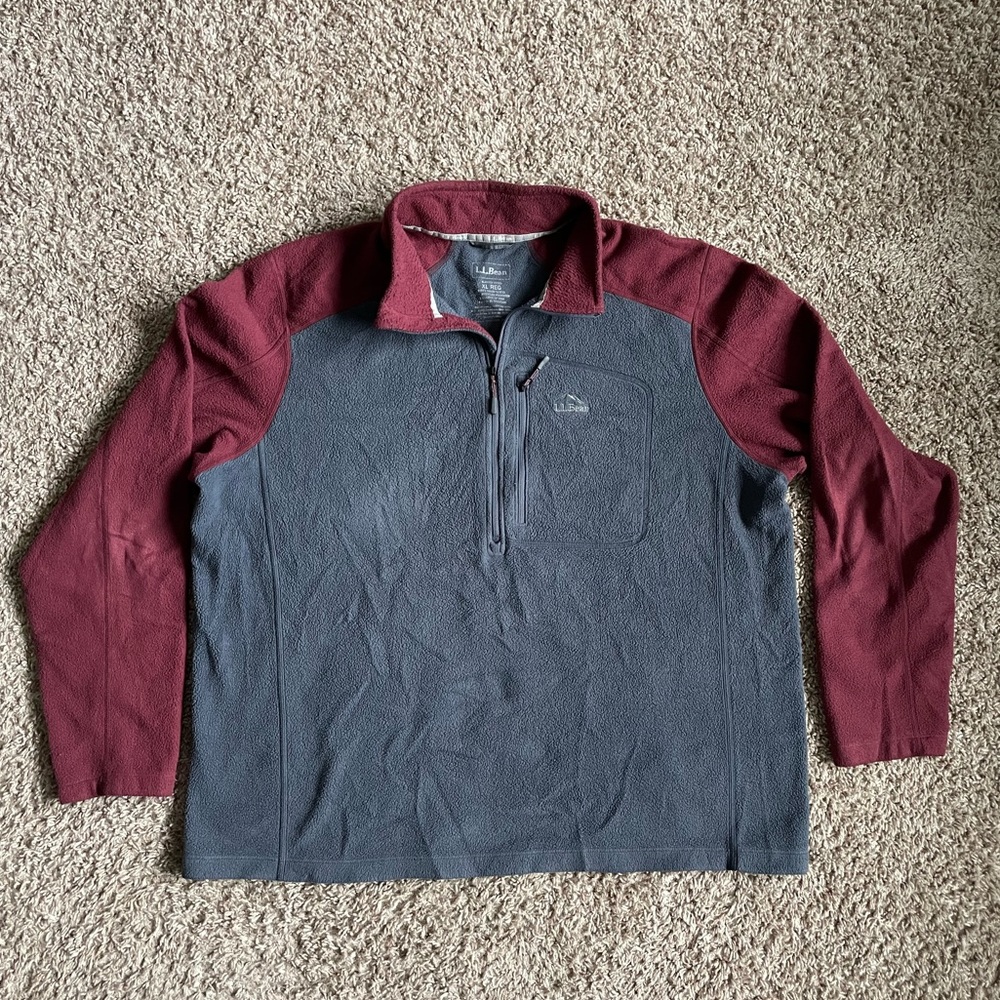 LL Bean 1/4 Zip Trail Fleece Jacket Colorblock Men XL Gray/Red